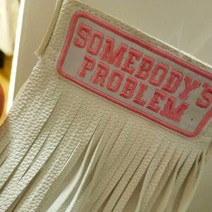 White Fringe Cross Body  with Pink Patch For Attention